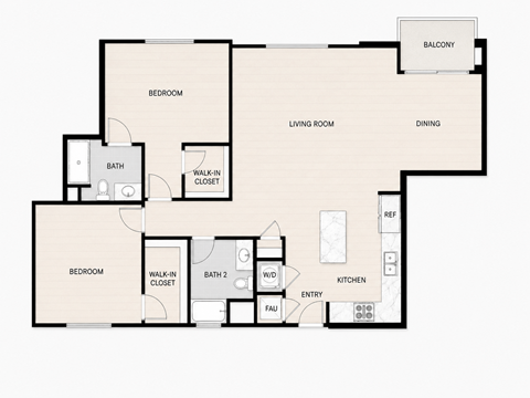 Floor plan for 2 beds, 2 baths, 1550 sqft